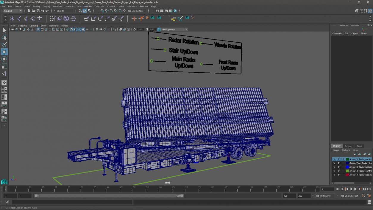 3D model Green Pine Radar Station Rigged for Maya