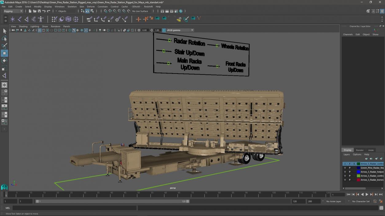 3D model Green Pine Radar Station Rigged for Maya