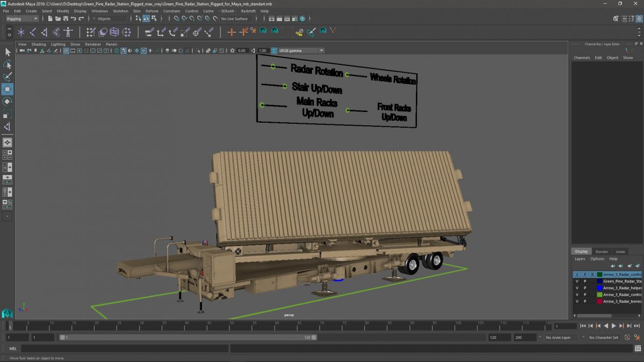 3D model Green Pine Radar Station Rigged for Maya