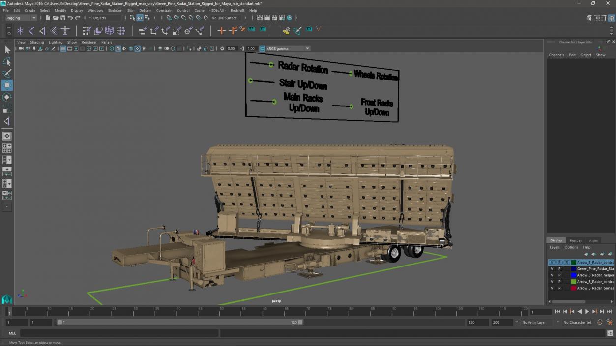 3D model Green Pine Radar Station Rigged for Maya