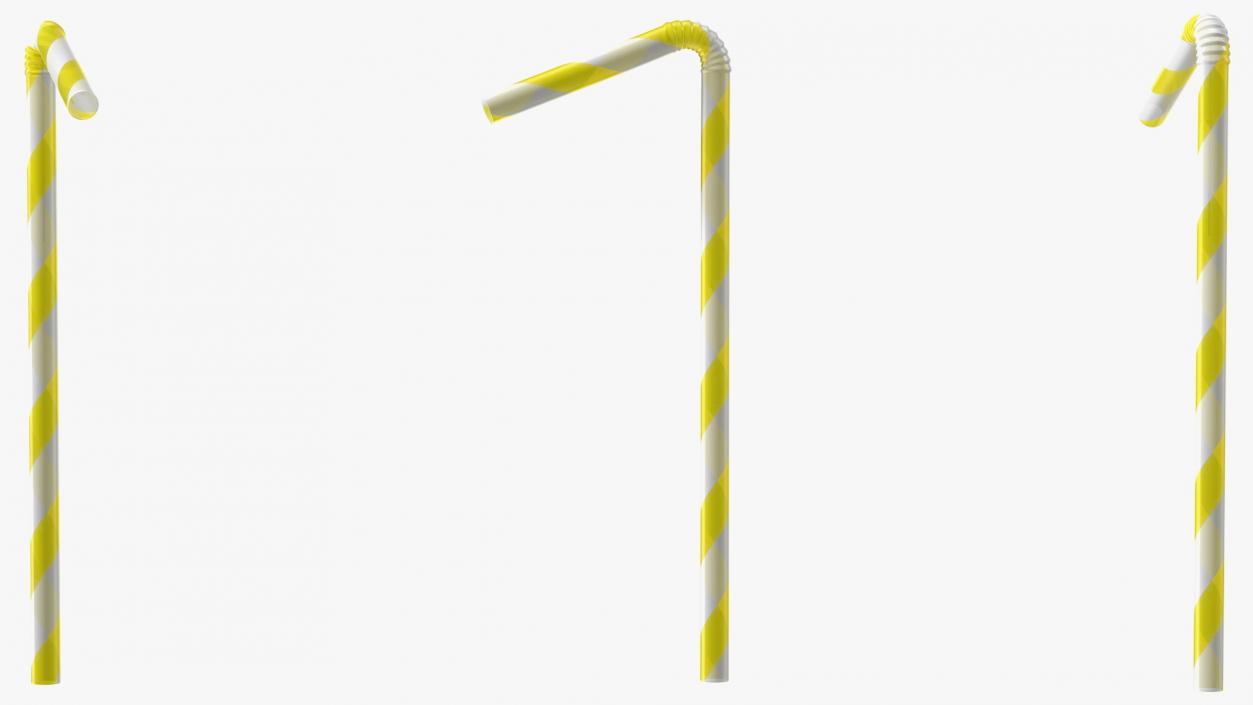 3D model Bendy Plastic Drinking Straw Yellow