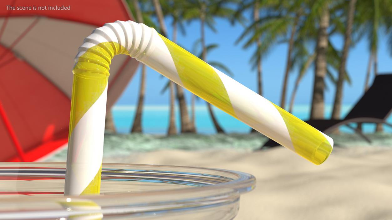 3D model Bendy Plastic Drinking Straw Yellow