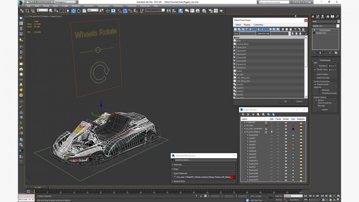 3D Petrol Powered Kart Rigged