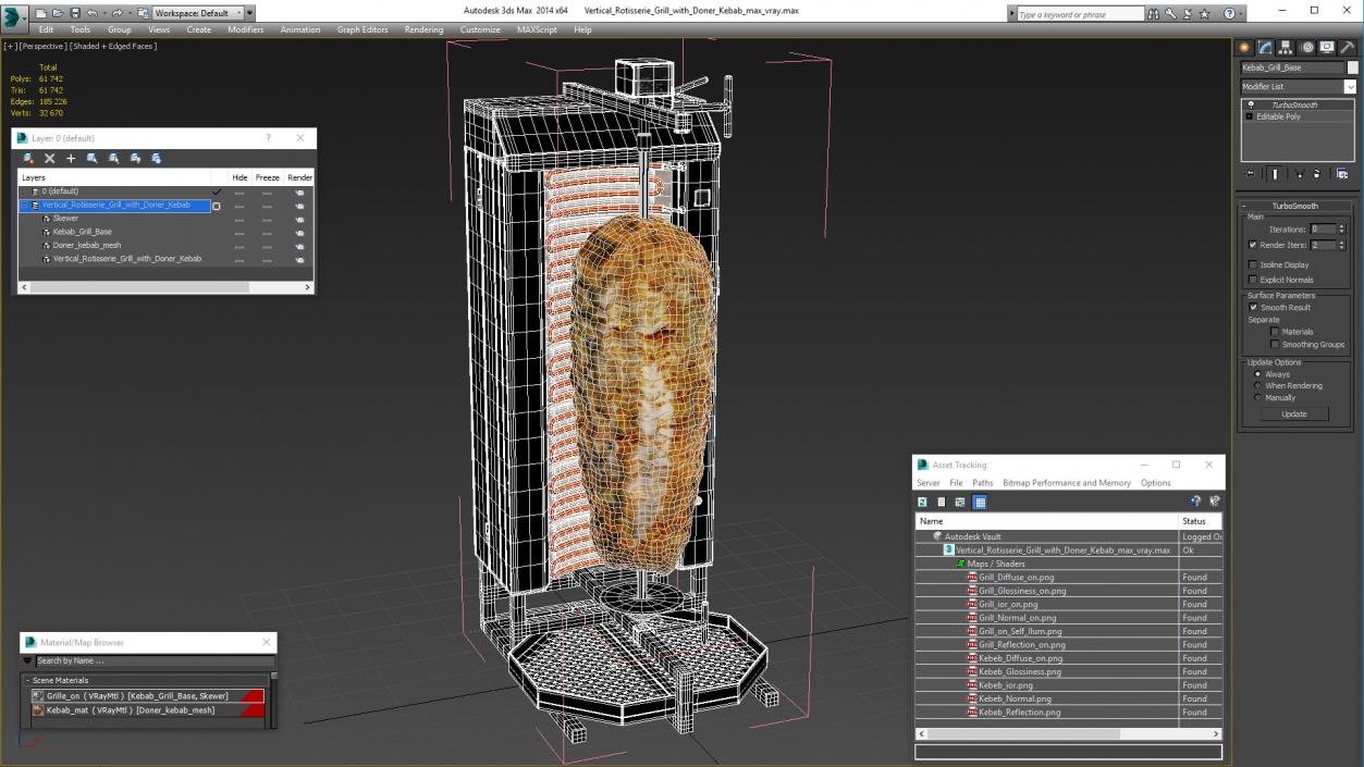 Vertical Rotisserie Grill with Doner Kebab 3D