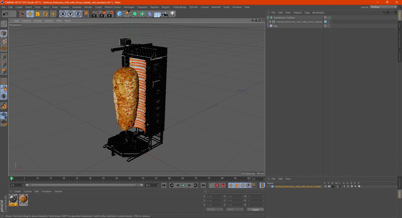 Vertical Rotisserie Grill with Doner Kebab 3D