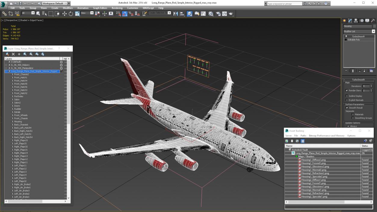 3D Long Range Plane Red Simple Interior Rigged model