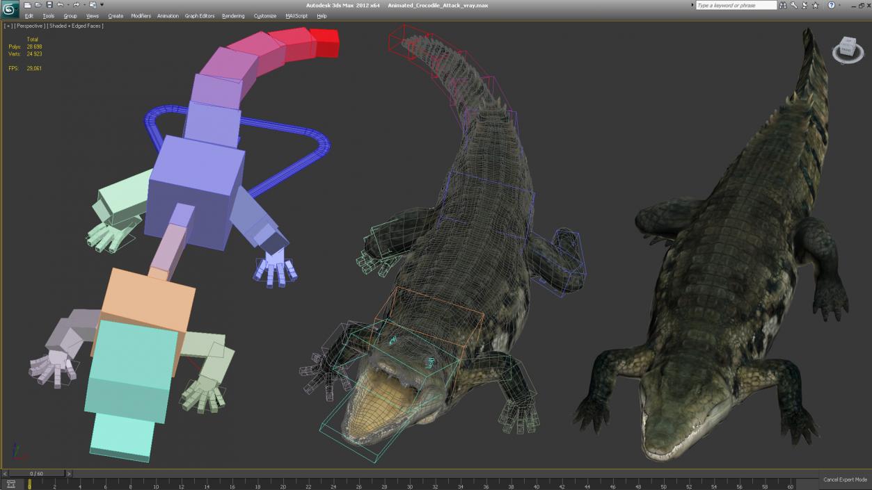 Animated Crocodile Attack Rigged 3D