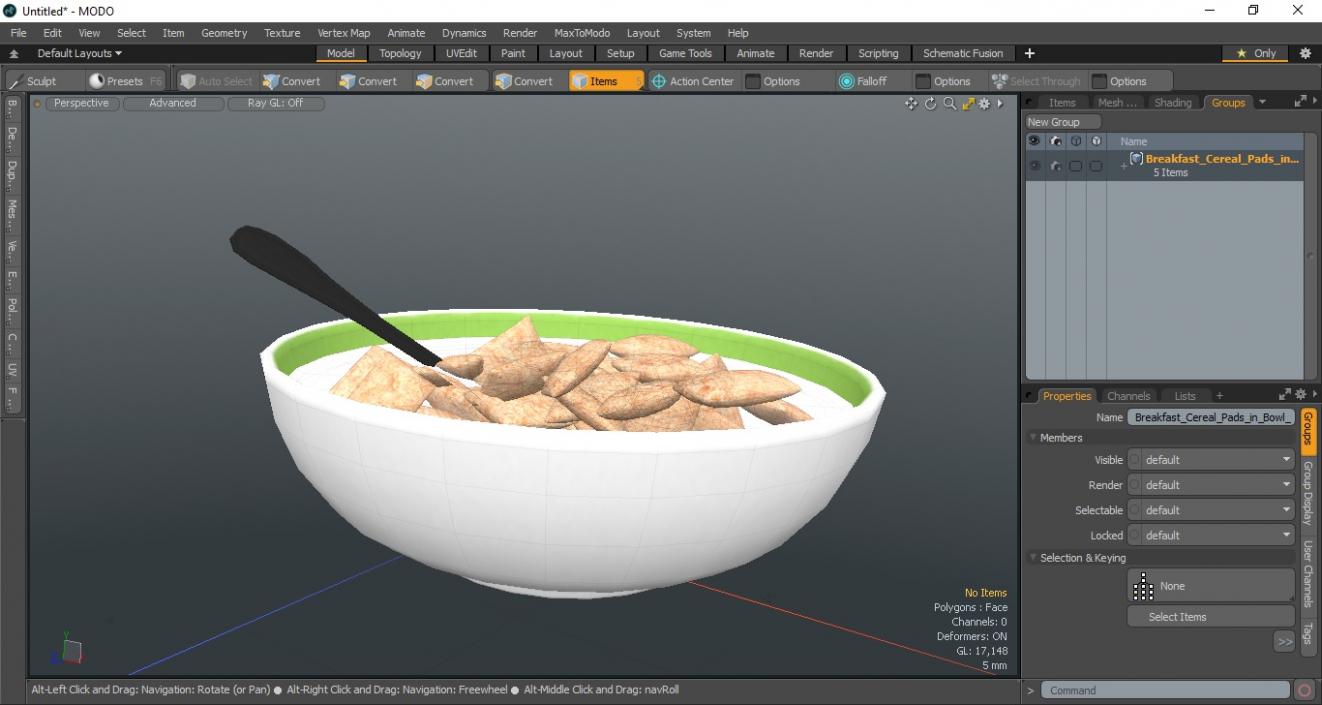 Breakfast Cereal Pads in Bowl with Milk 3D model