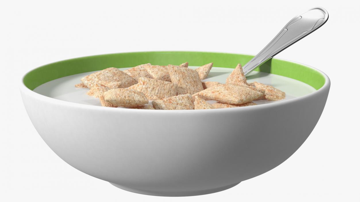 Breakfast Cereal Pads in Bowl with Milk 3D model