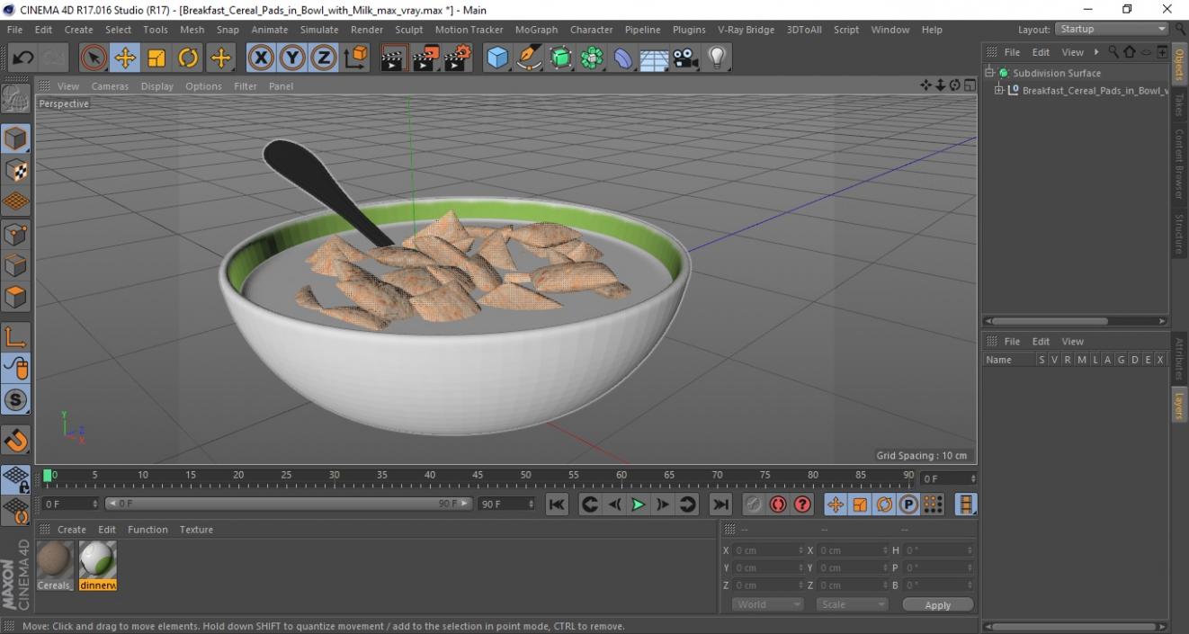 Breakfast Cereal Pads in Bowl with Milk 3D model