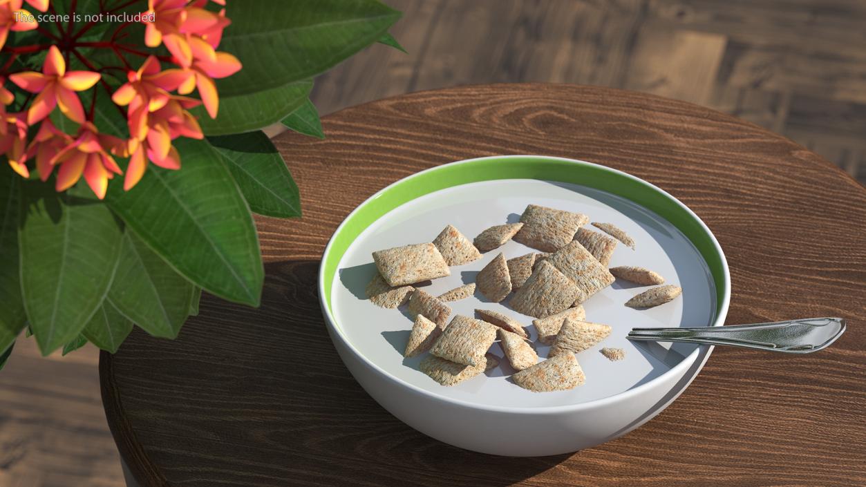 Breakfast Cereal Pads in Bowl with Milk 3D model