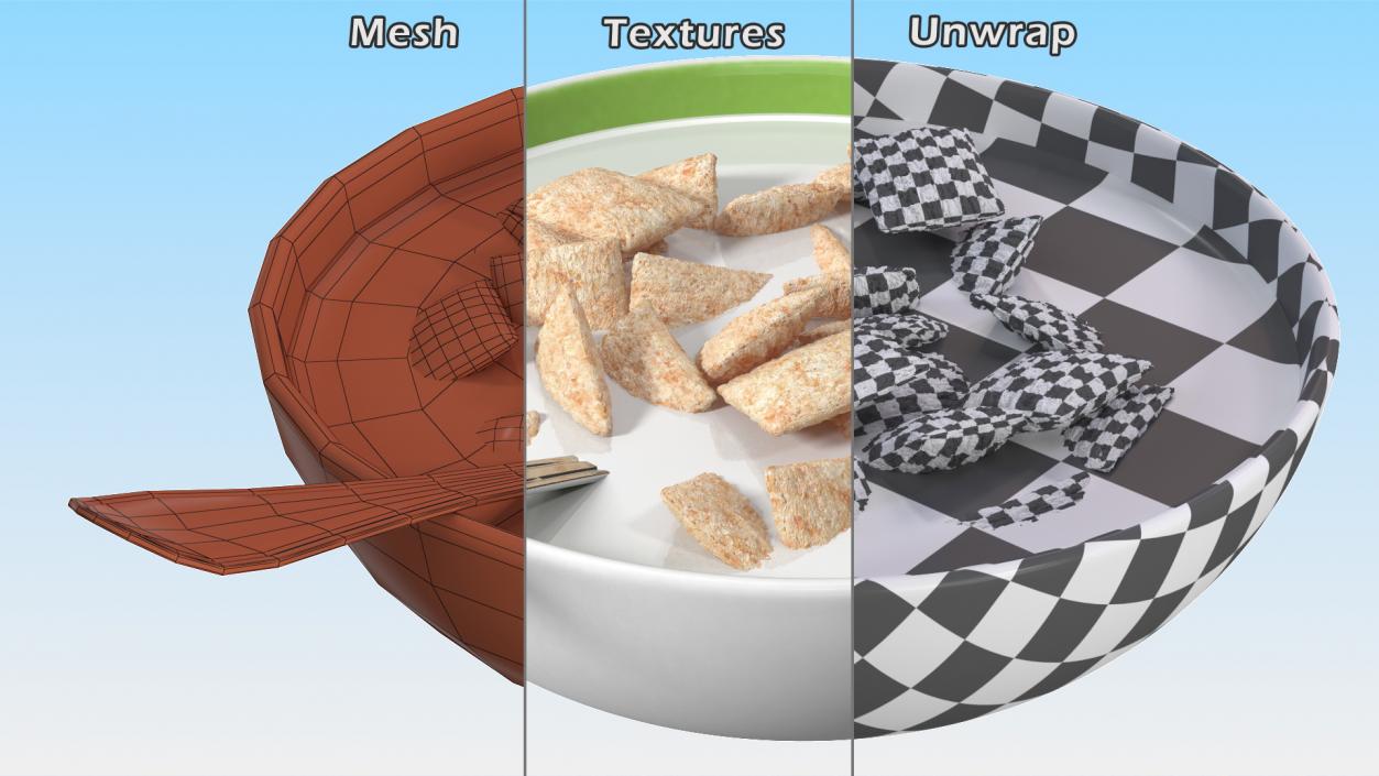 Breakfast Cereal Pads in Bowl with Milk 3D model