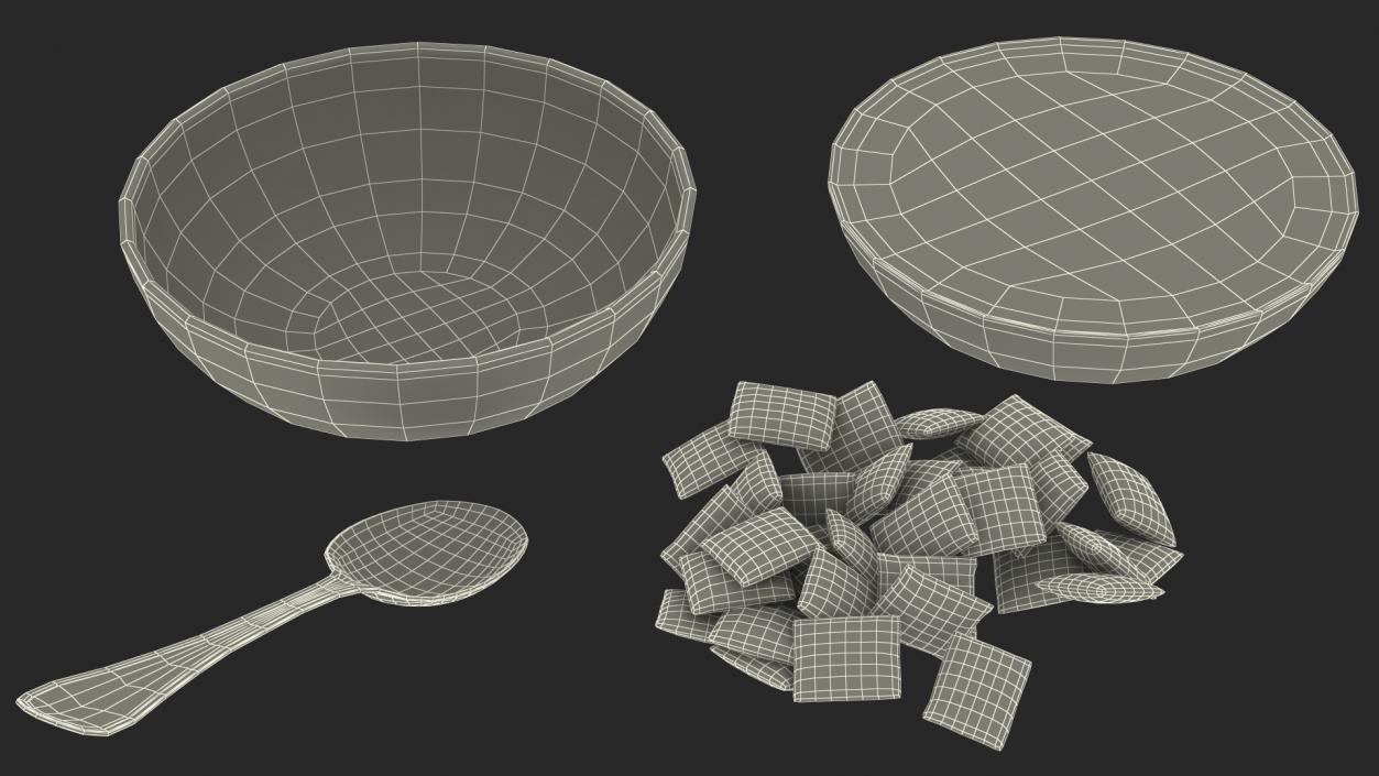 Breakfast Cereal Pads in Bowl with Milk 3D model