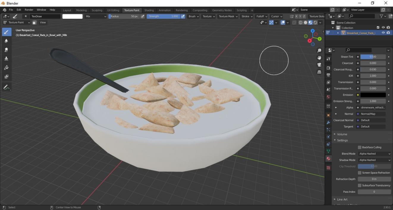 Breakfast Cereal Pads in Bowl with Milk 3D model