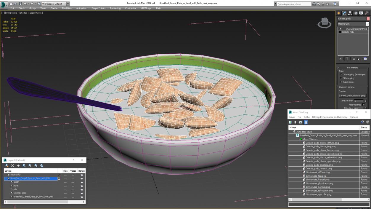 Breakfast Cereal Pads in Bowl with Milk 3D model