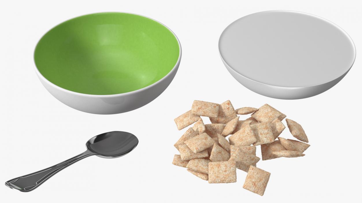 Breakfast Cereal Pads in Bowl with Milk 3D model