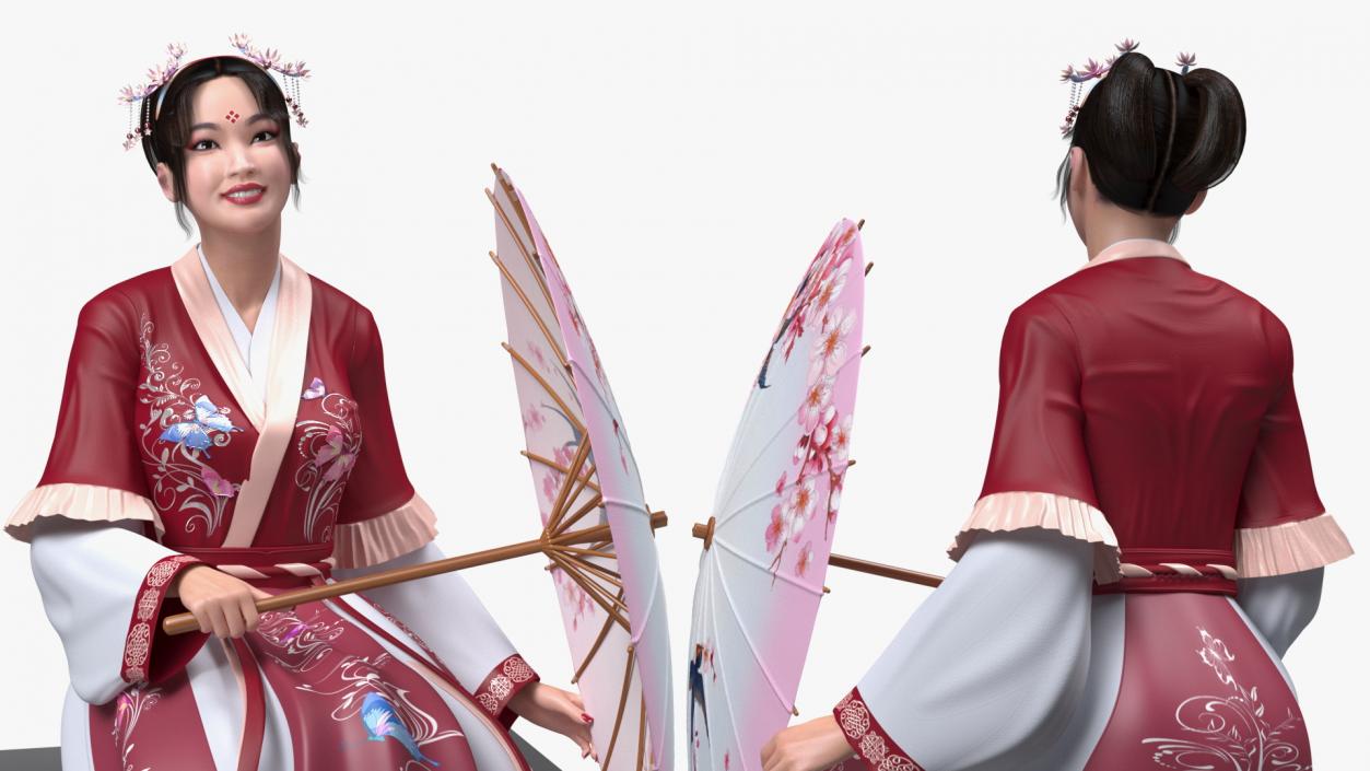 Woman in Chinese Traditional Clothes Sitting 3D model