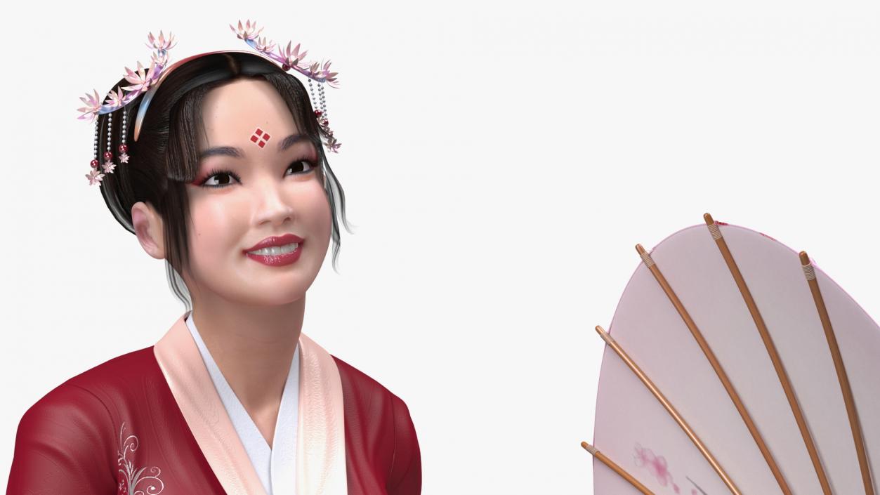 Woman in Chinese Traditional Clothes Sitting 3D model