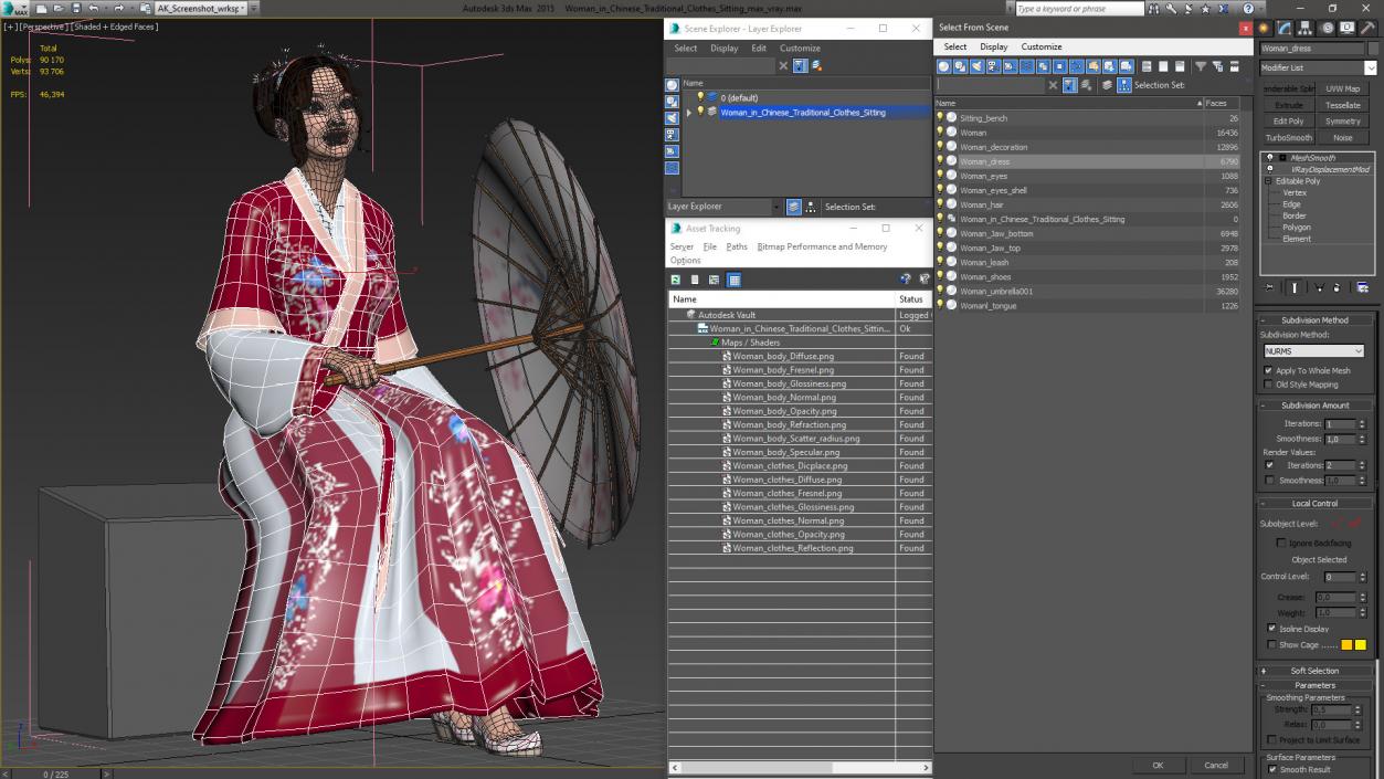 Woman in Chinese Traditional Clothes Sitting 3D model