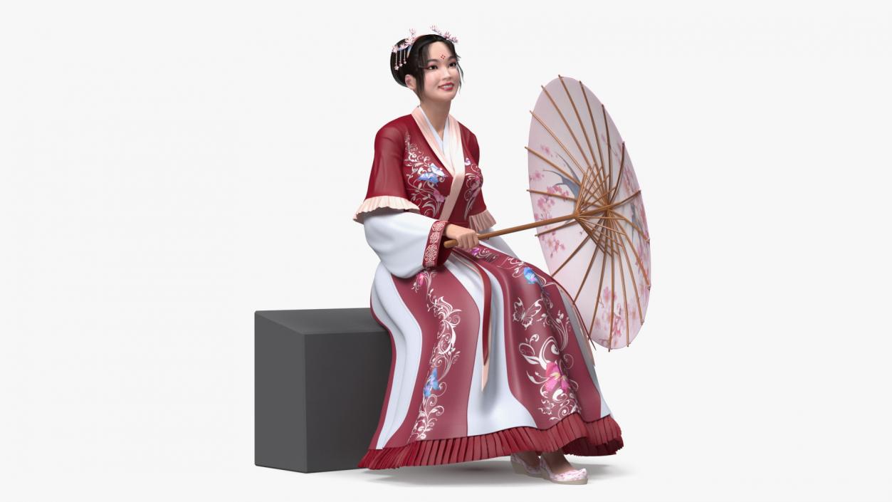 Woman in Chinese Traditional Clothes Sitting 3D model