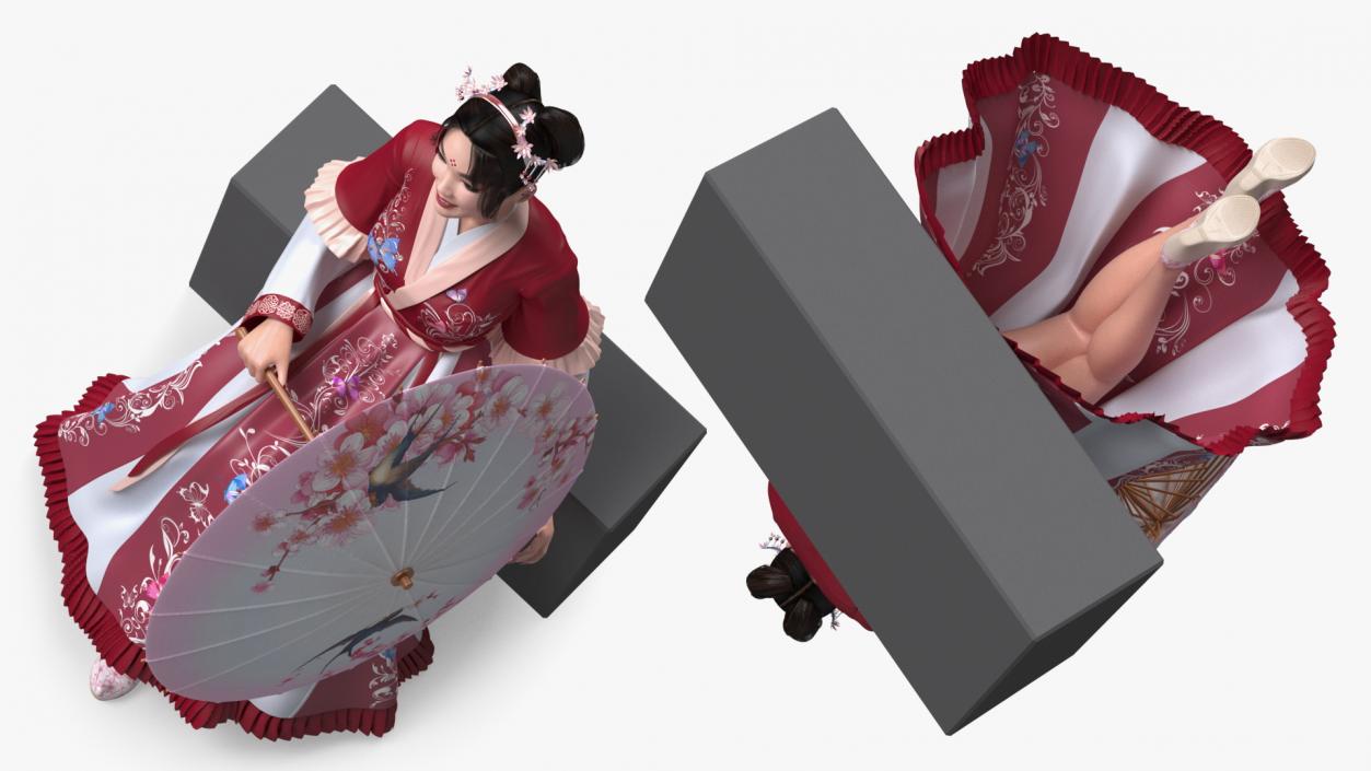 Woman in Chinese Traditional Clothes Sitting 3D model