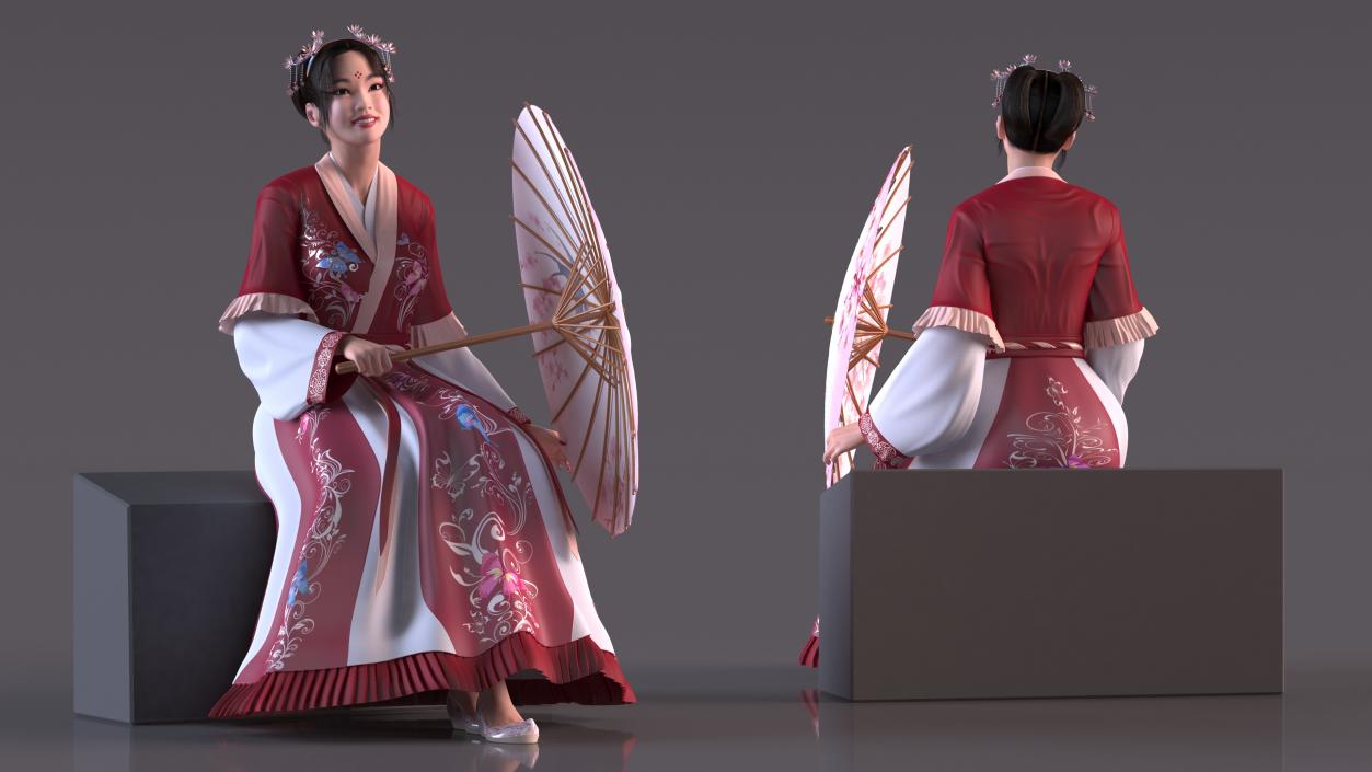 Woman in Chinese Traditional Clothes Sitting 3D model