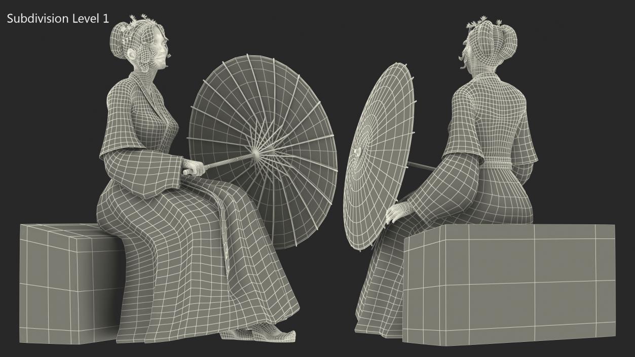 Woman in Chinese Traditional Clothes Sitting 3D model