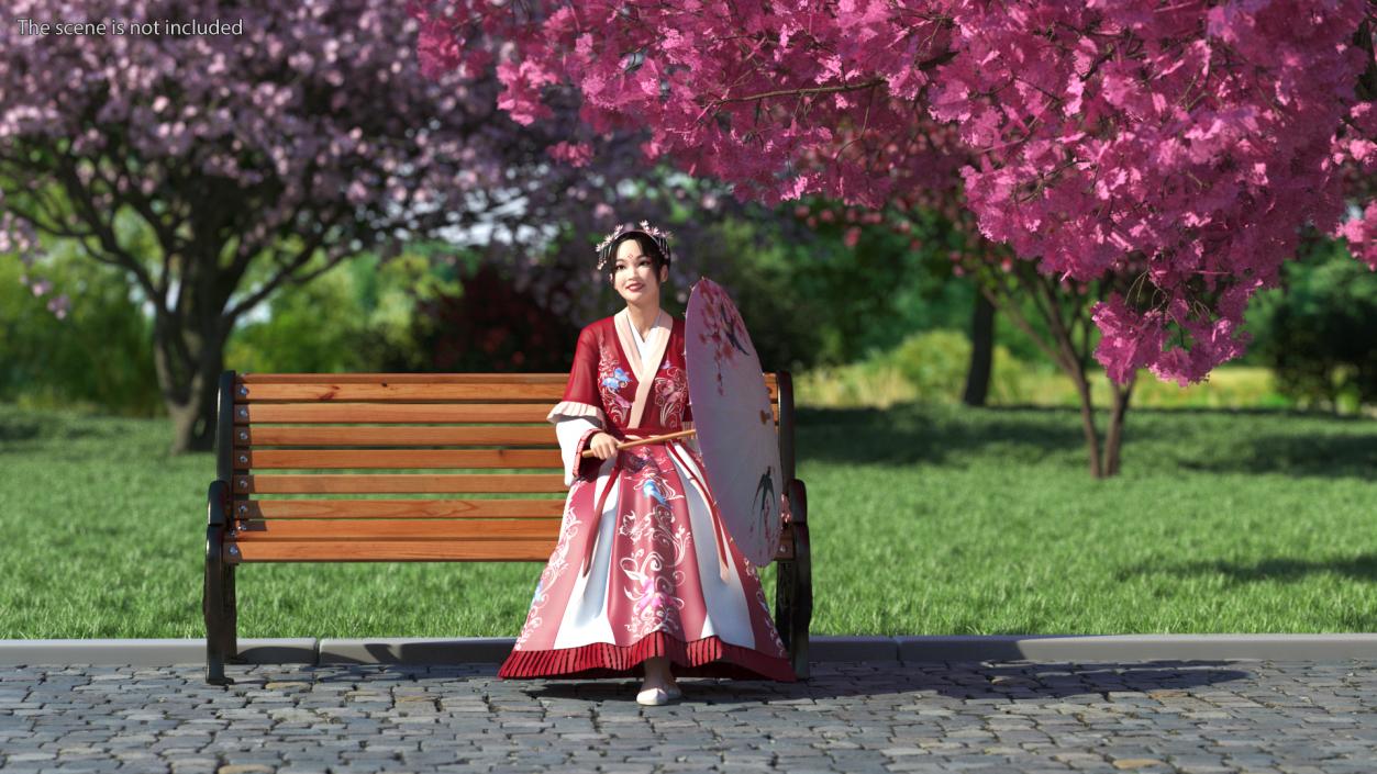 Woman in Chinese Traditional Clothes Sitting 3D model