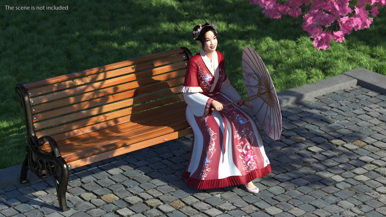 Woman in Chinese Traditional Clothes Sitting 3D model