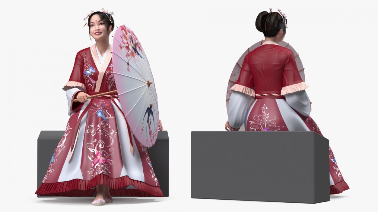 Woman in Chinese Traditional Clothes Sitting 3D model