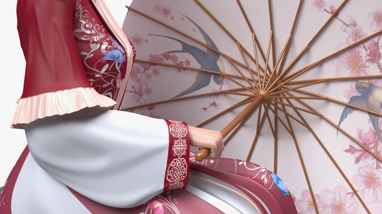 Woman in Chinese Traditional Clothes Sitting 3D model