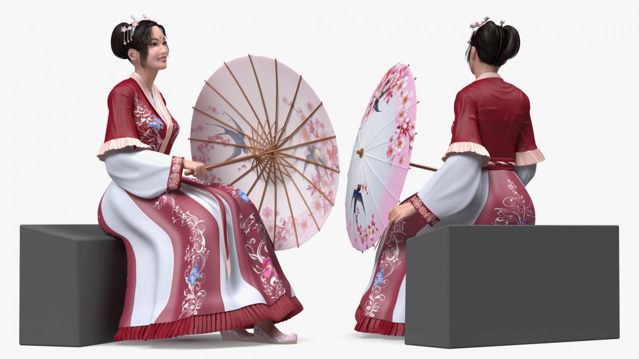 Woman in Chinese Traditional Clothes Sitting 3D model