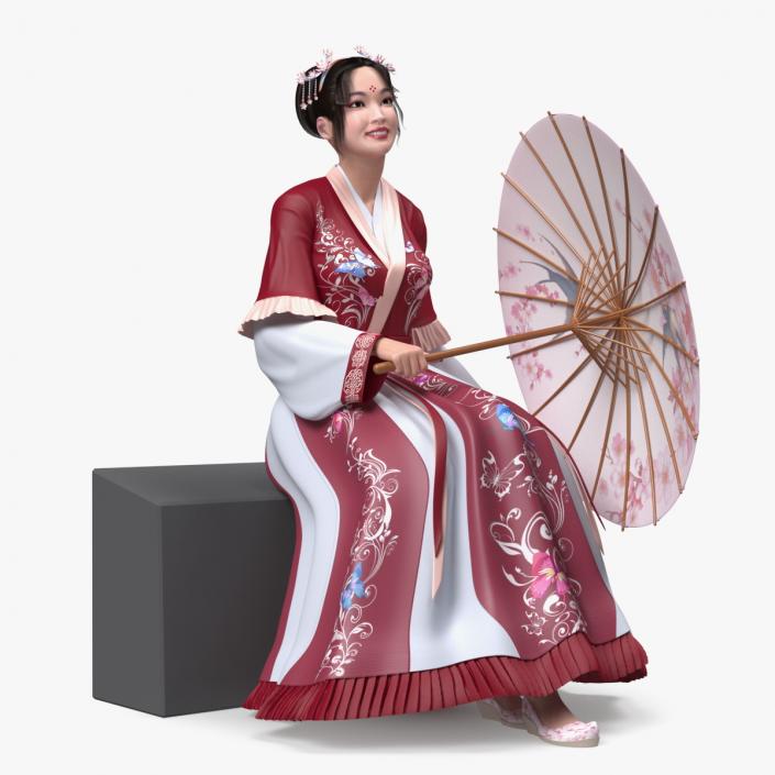 Woman in Chinese Traditional Clothes Sitting 3D model