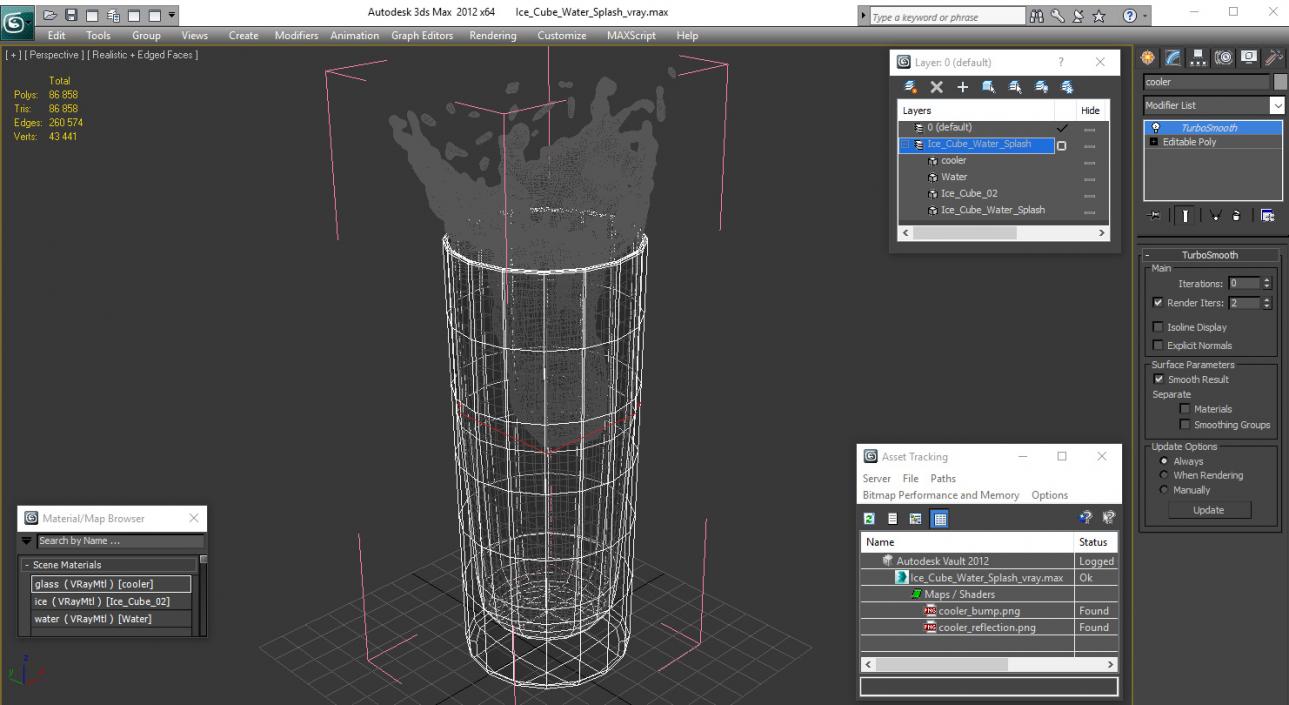 Ice Cube Water Splash in Cocktail Glass 3D model