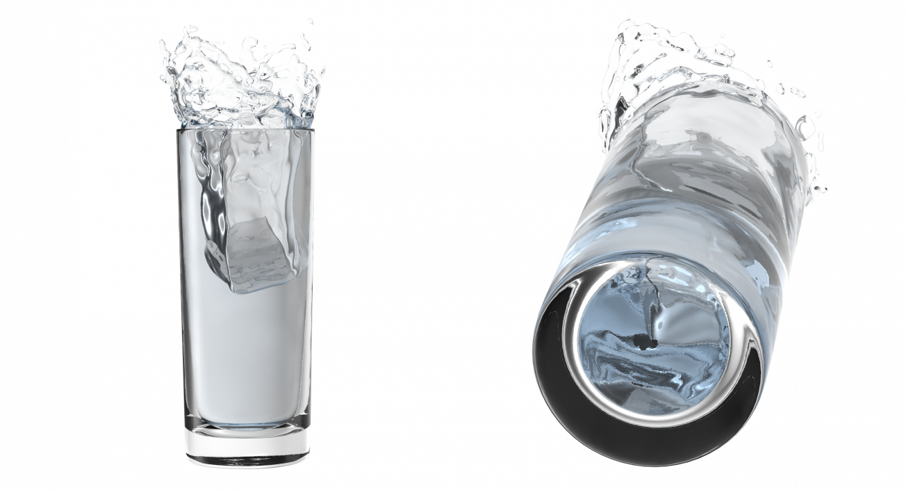 Ice Cube Water Splash in Cocktail Glass 3D model