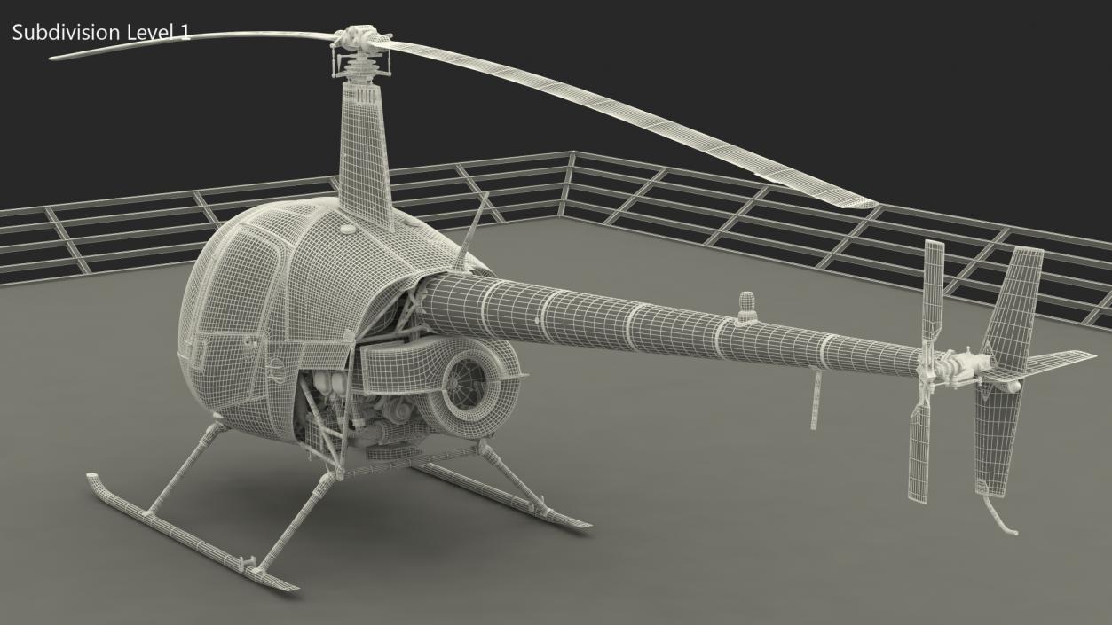 3D Helicopter Robinson R22 on Landing Pad model