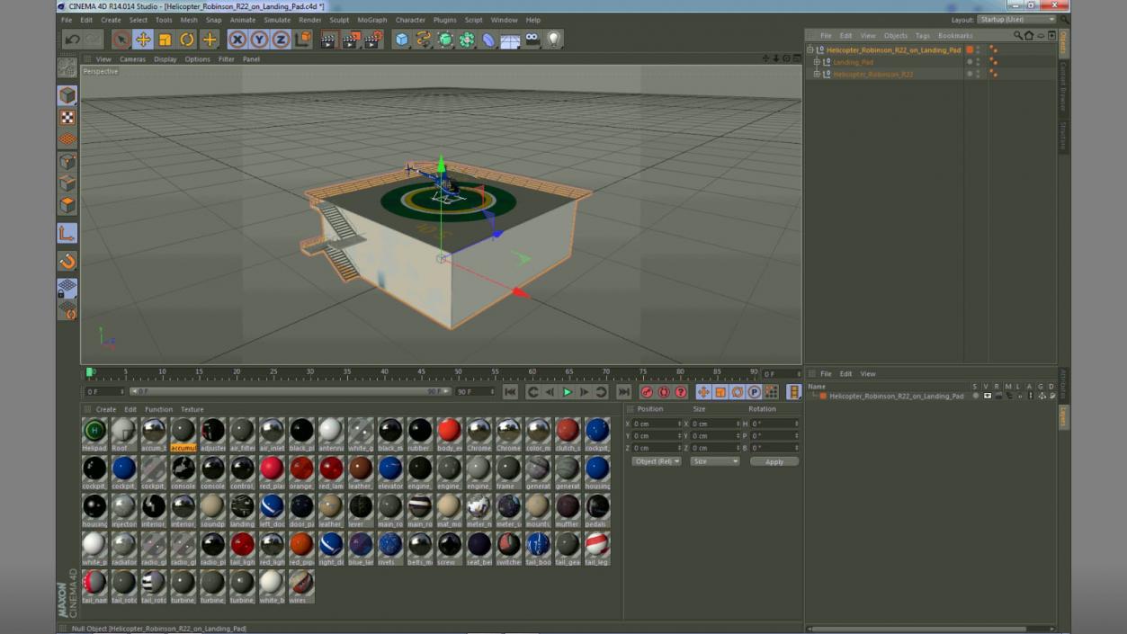 3D Helicopter Robinson R22 on Landing Pad model