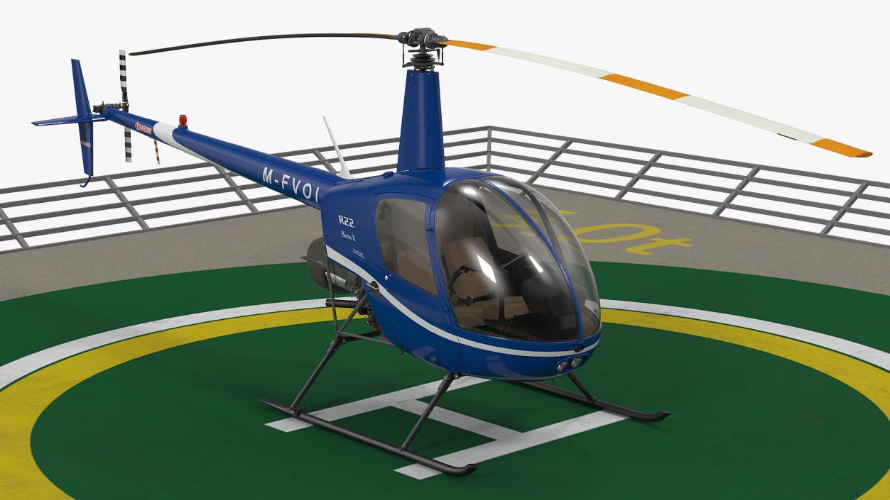 3D Helicopter Robinson R22 on Landing Pad model