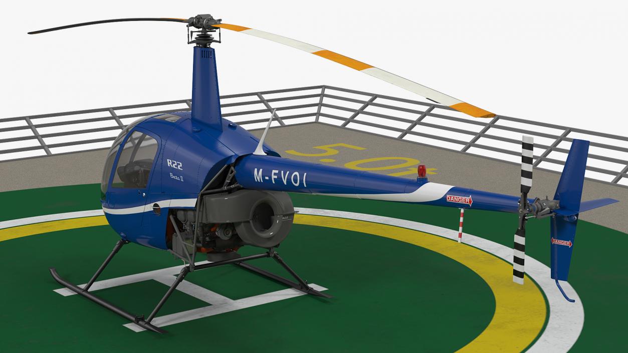 3D Helicopter Robinson R22 on Landing Pad model