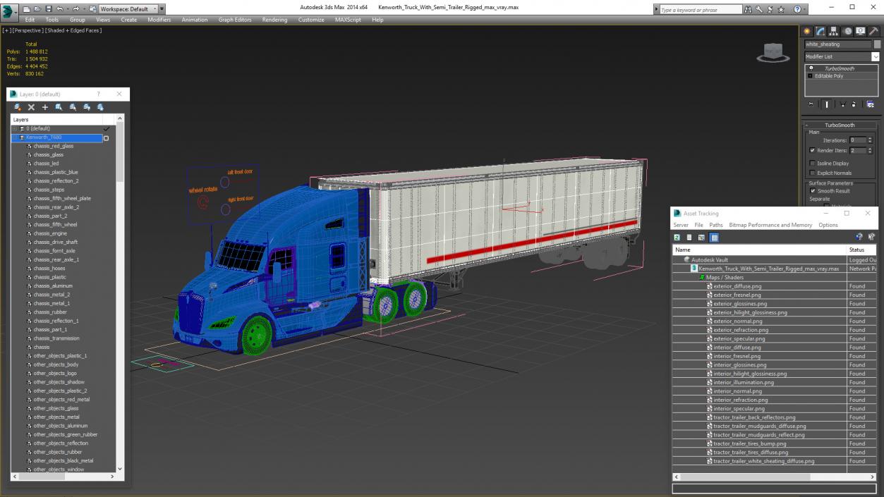 Kenworth Truck With Semi Trailer Rigged 3D model