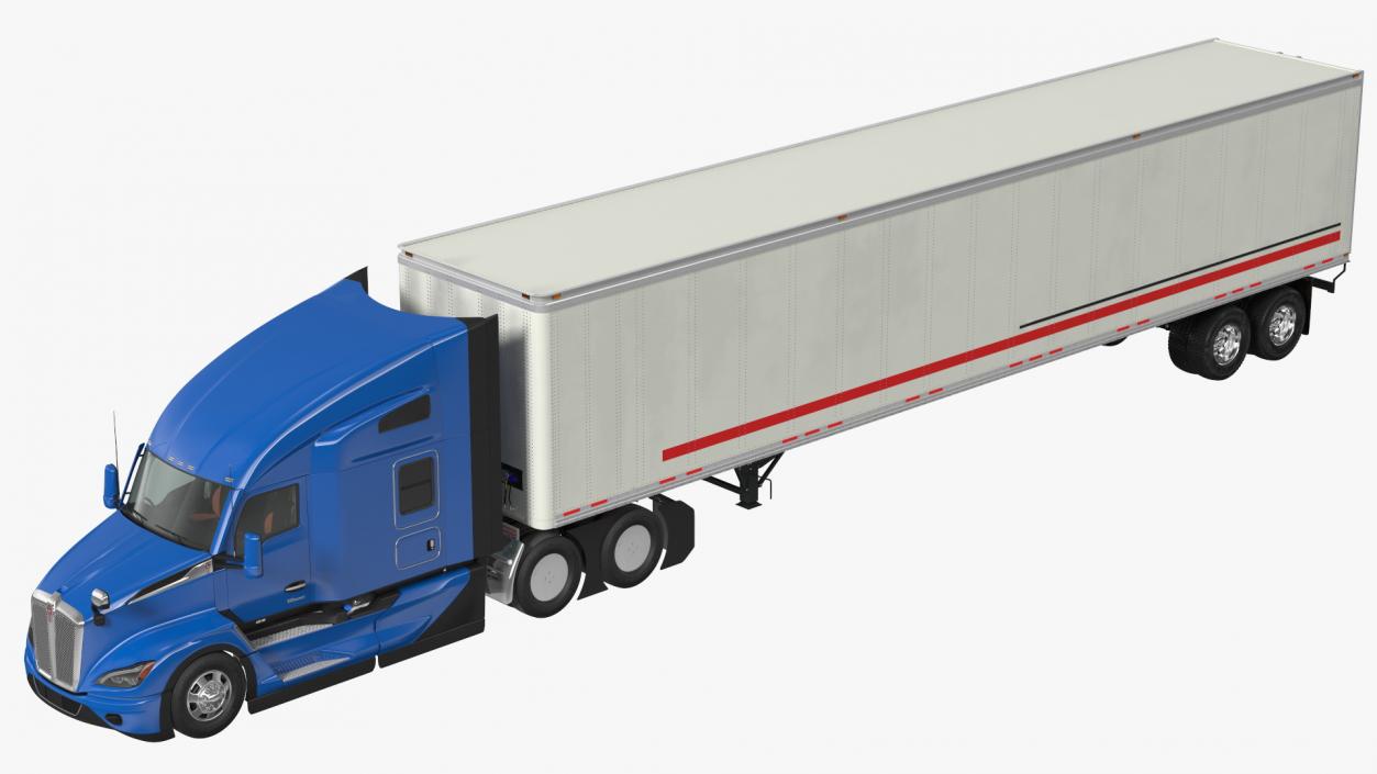 Kenworth Truck With Semi Trailer Rigged 3D model