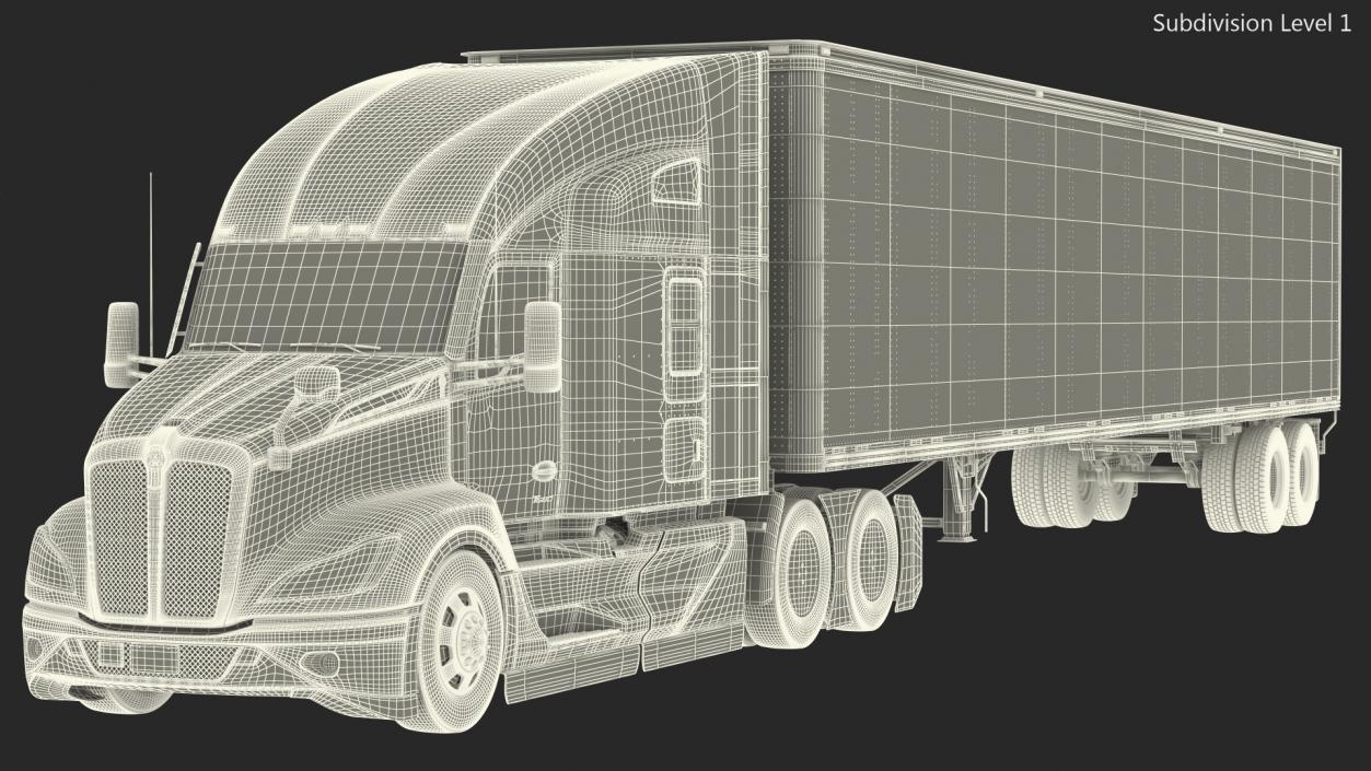 Kenworth Truck With Semi Trailer Rigged 3D model