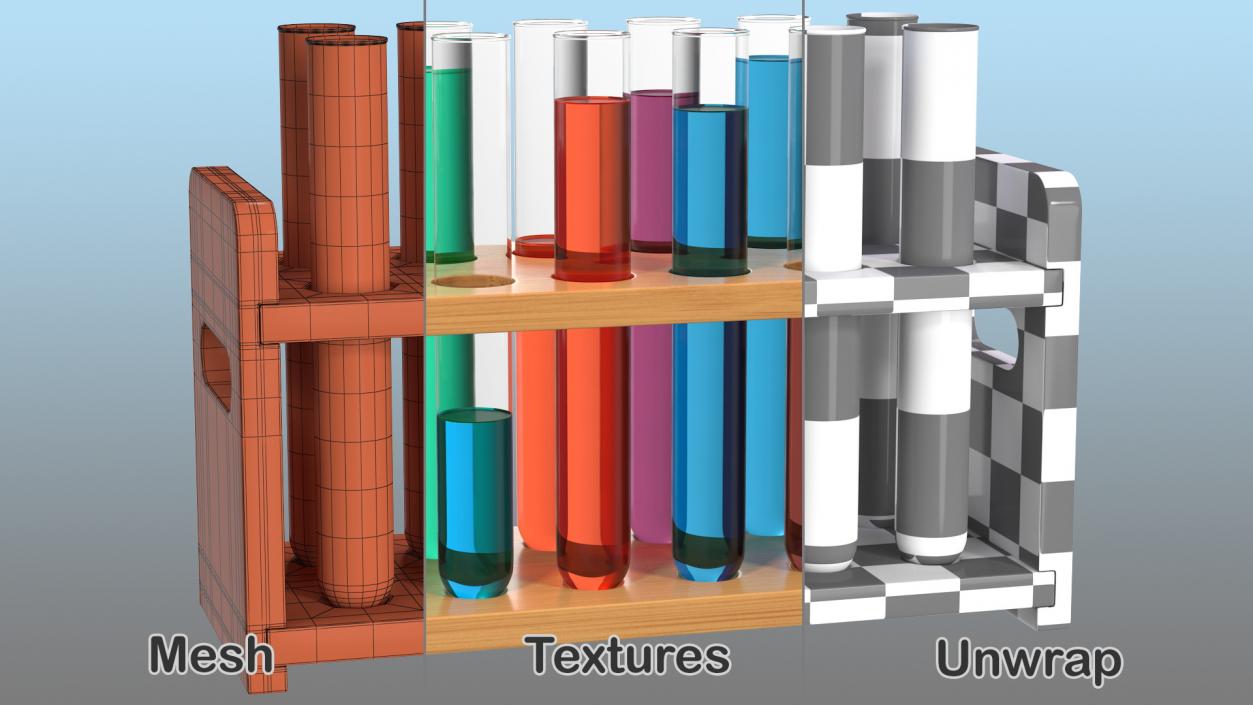 3D model Set of Test Tubes in Rack