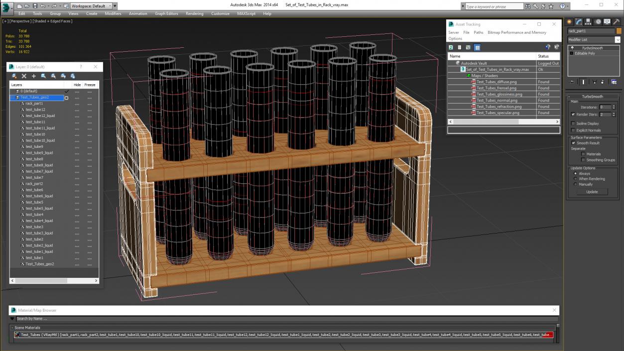 3D model Set of Test Tubes in Rack