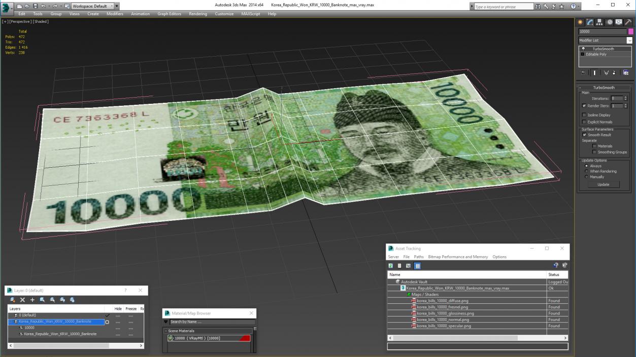 Korea Republic Won KRW 10000 Banknote 3D