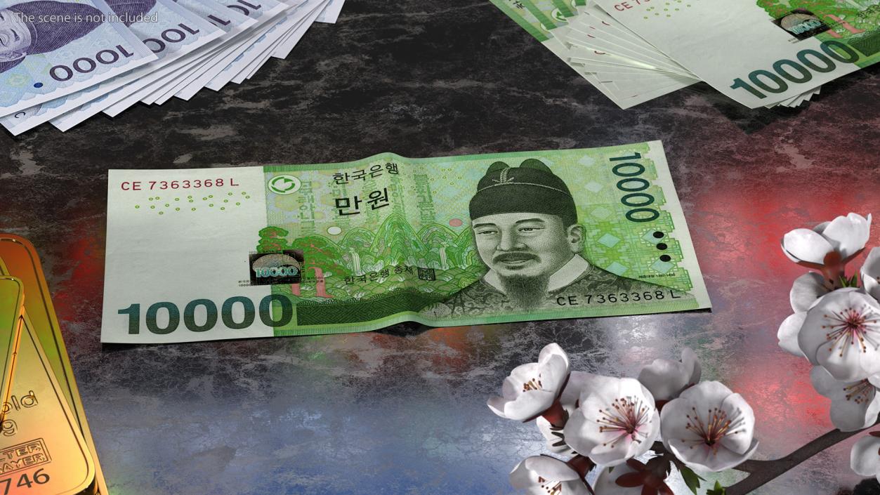 Korea Republic Won KRW 10000 Banknote 3D