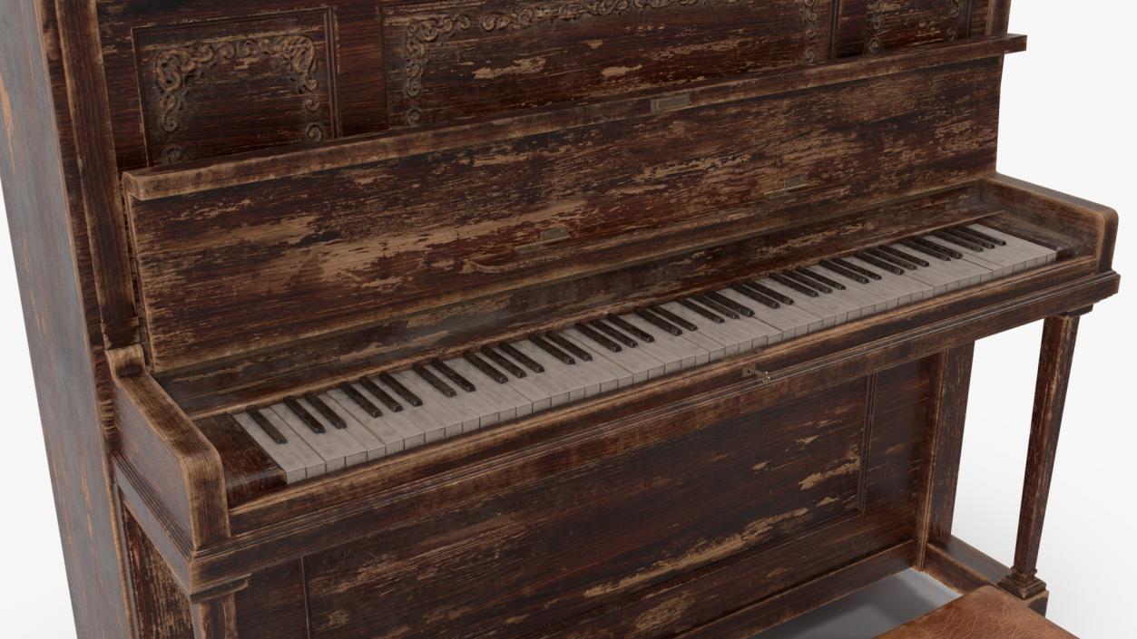 Old Western Piano Dark Wood 3D