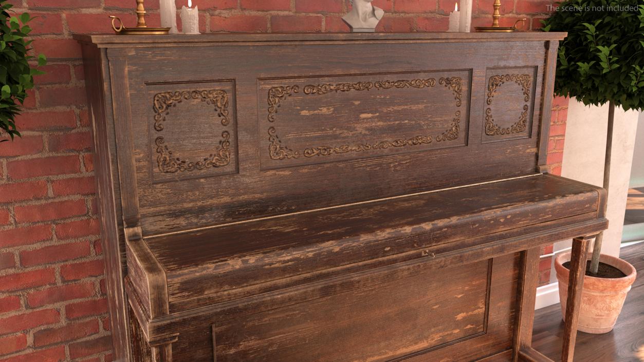 Old Western Piano Dark Wood 3D