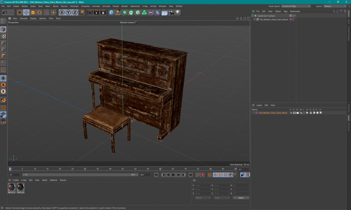 Old Western Piano Dark Wood 3D