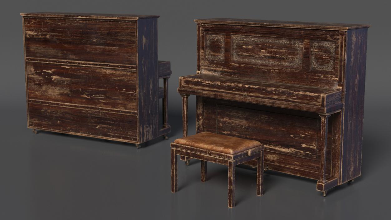 Old Western Piano Dark Wood 3D